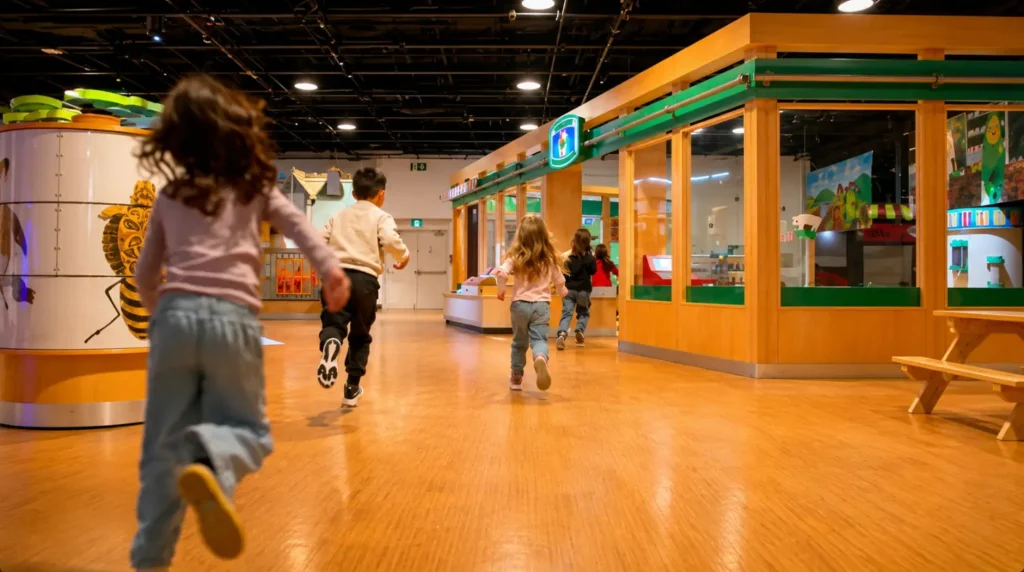 Children exploring the indoor play area at Harbourfront Centre Toronto inside the temporary Ontario Science Centre